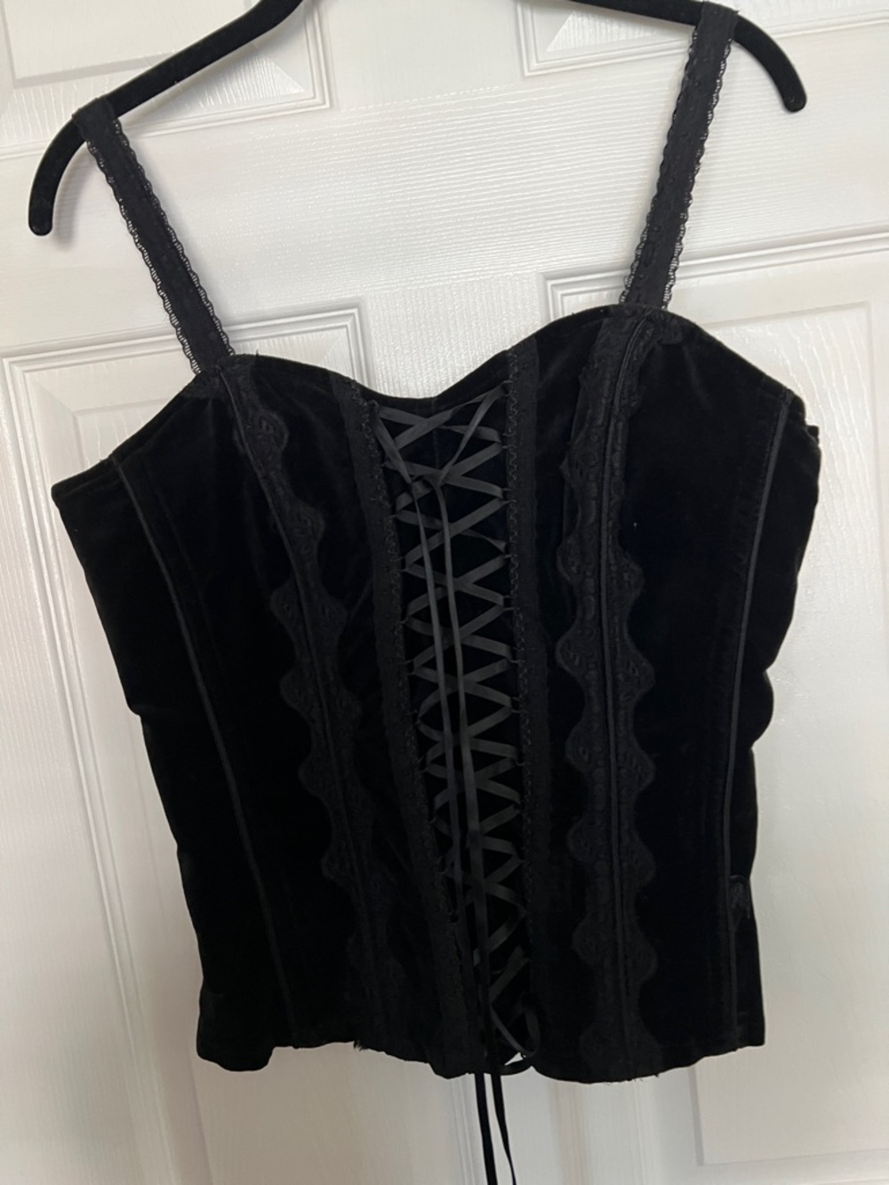 Tripp NYC Black Velvet Lace-Up Corset Tank
